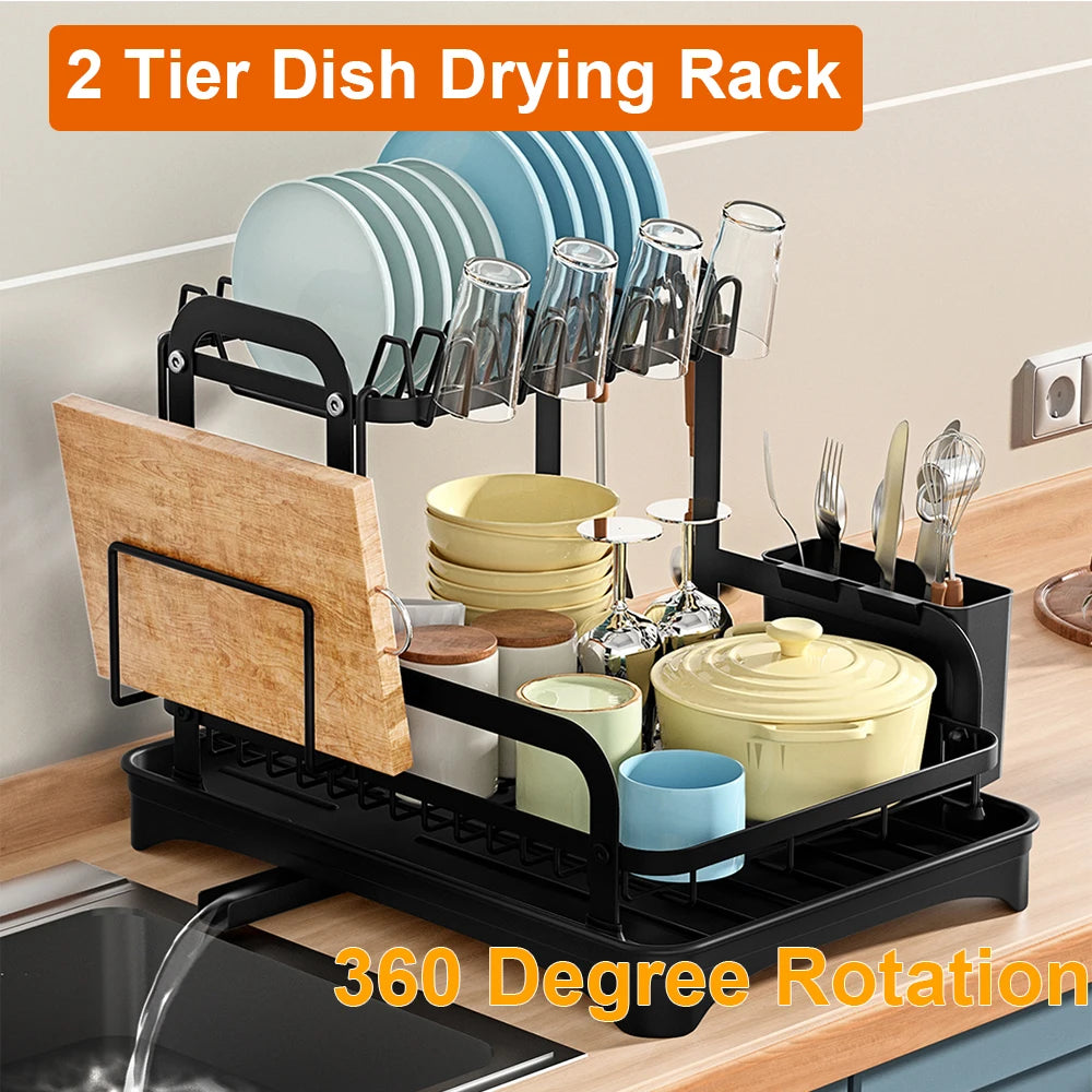 2 Tier Dish Drying Rack with Drip Tray