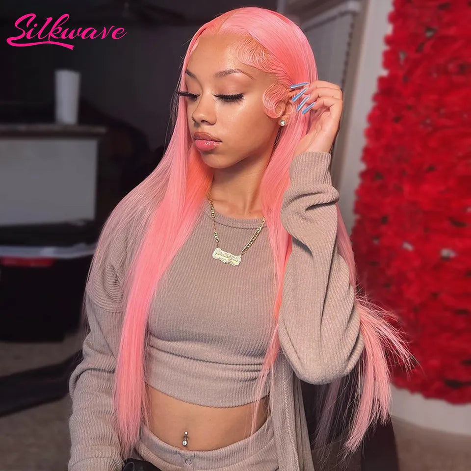 13x6 Hd Transparent Pink Lace Front Wig Human Hair Preplucked Brazilian Wigs