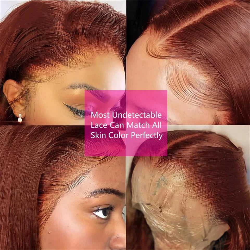 13x4 Reddish Brown Lace Front Human Hair Transparent Hd Glueless Straight Lace Frontal Wig