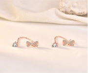 Sterling Silver Bowknot Tassel Simple Stud Earrings