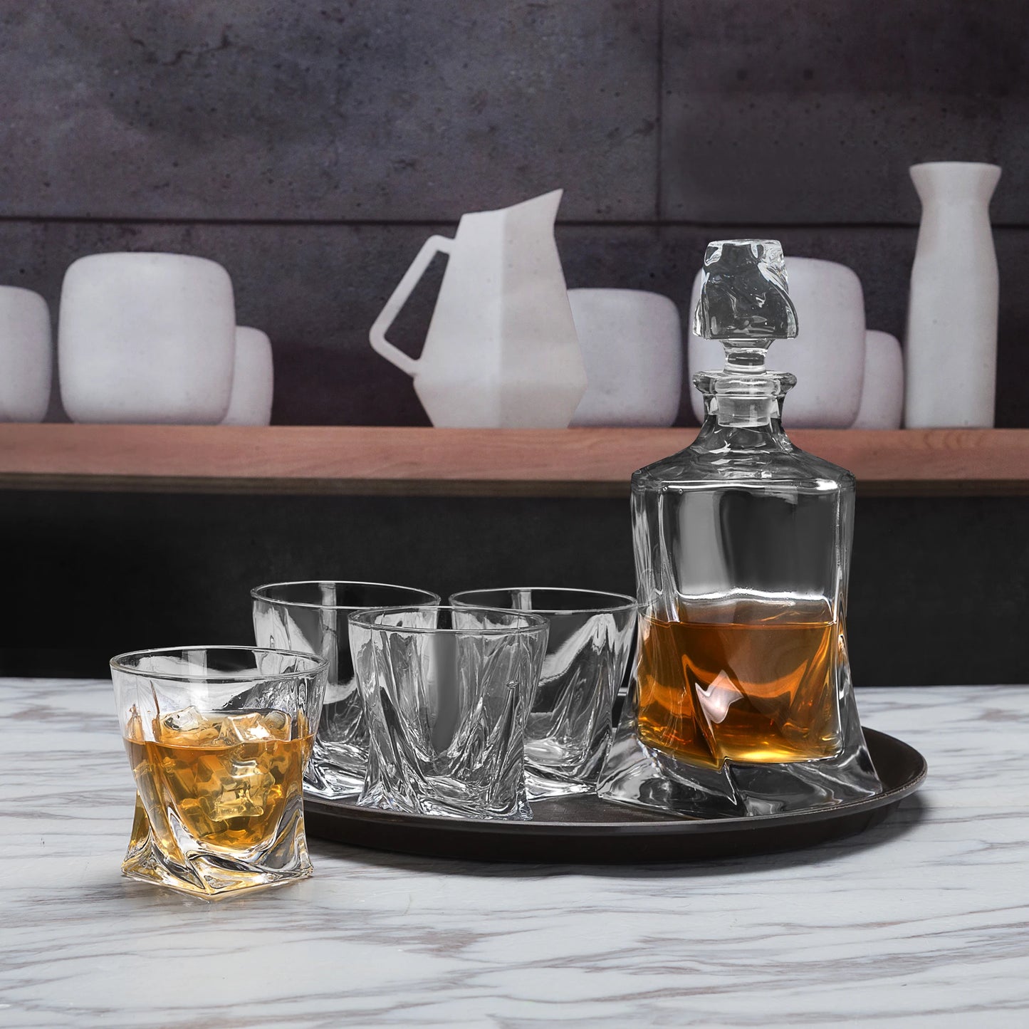 Liquor Carafe with Crystal Glasses