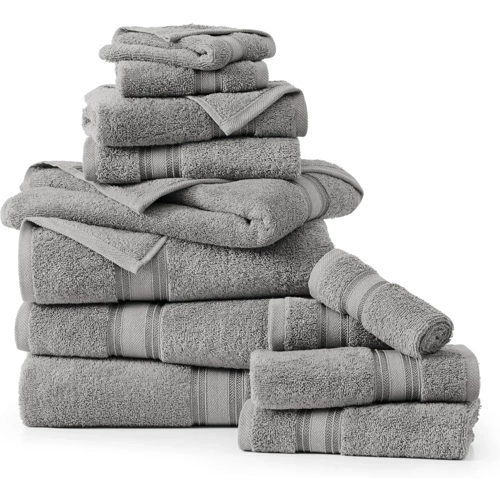 Luxury 12 Piece Bath Towel Set - 100% Cotton, Zero Twist, Quick Dry, Absorbent, Soft - 4 Bath, 4 Hand, 4 Wash