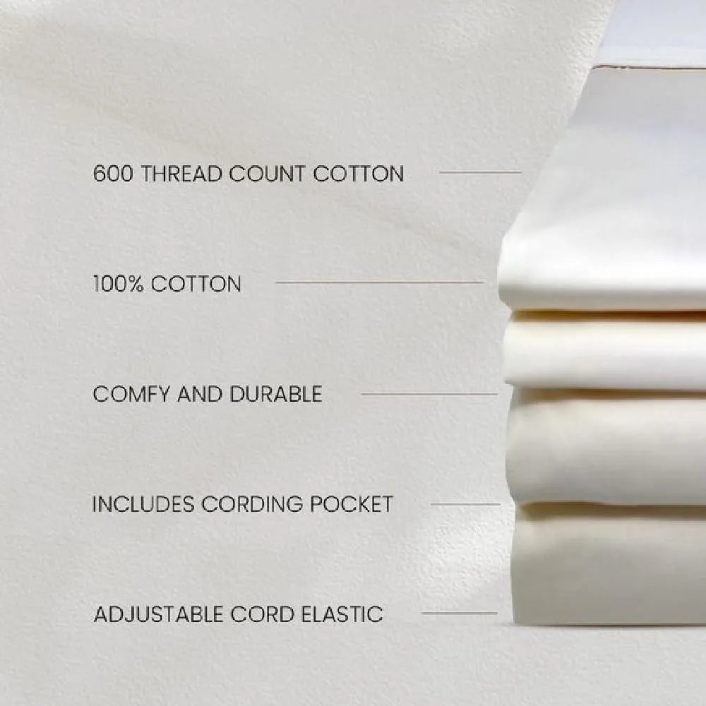 Luxury 600TC 100% Cotton King Sheet Set Deep Pockets