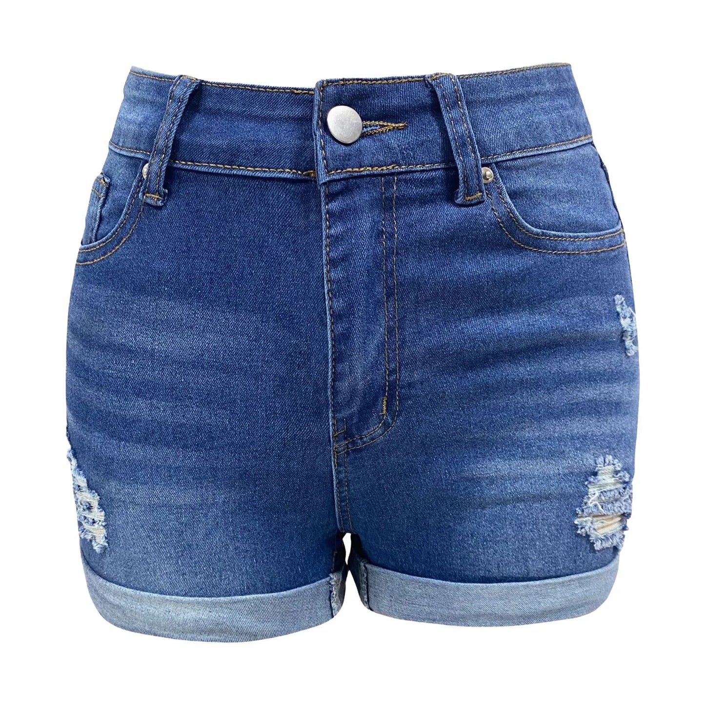 Vintage Fashion Ripped Stretch Hem Denim Shorts