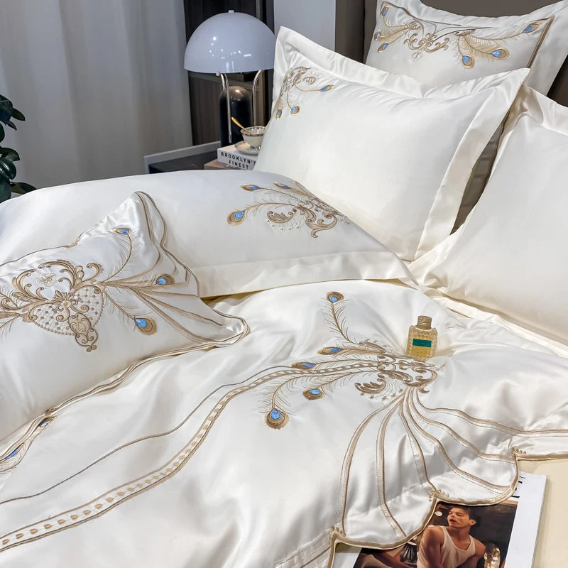 Nordic Bedding Set Luxury Gold Feather Embroidory