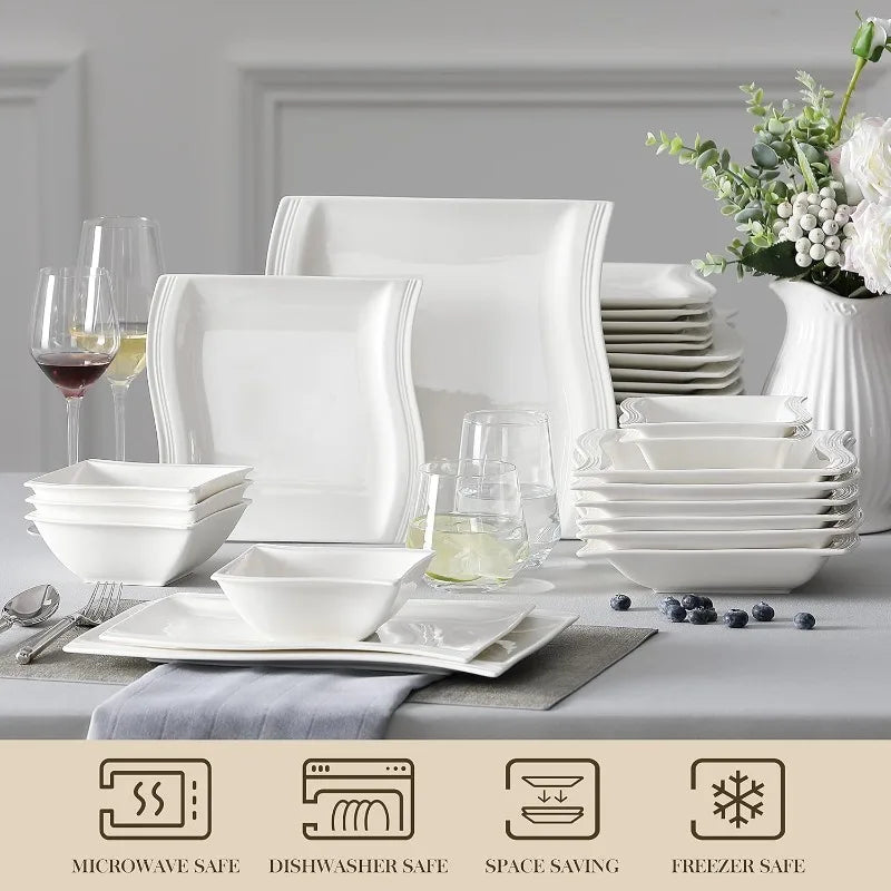 26 Piece Ivory White Square Dinnerware Sets