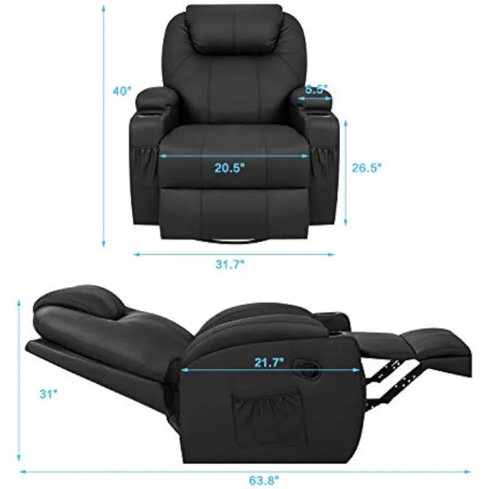 Swivel Rocker Recliner with Massage and Heating Functions