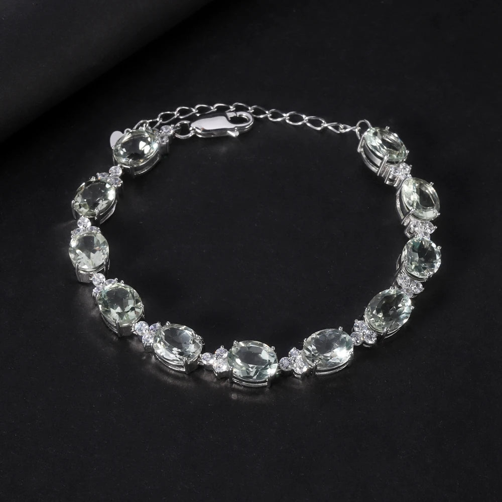 100% 925 Sterling Silver Green Amethyst Gemstone Bangle