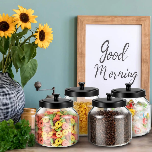 67 oz Glass Canister Set with Black Lids