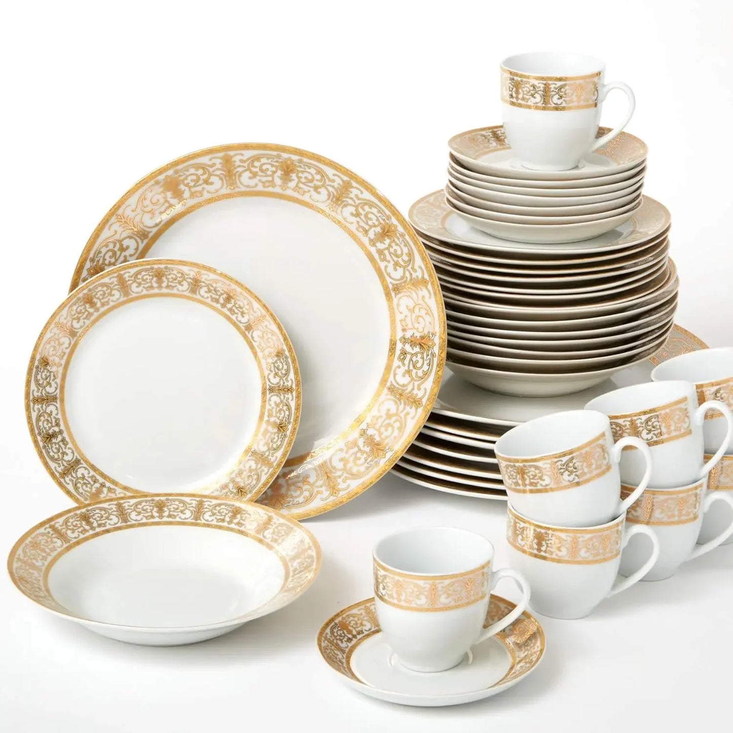 40-Pieces Golden Porcelain Dinnerware