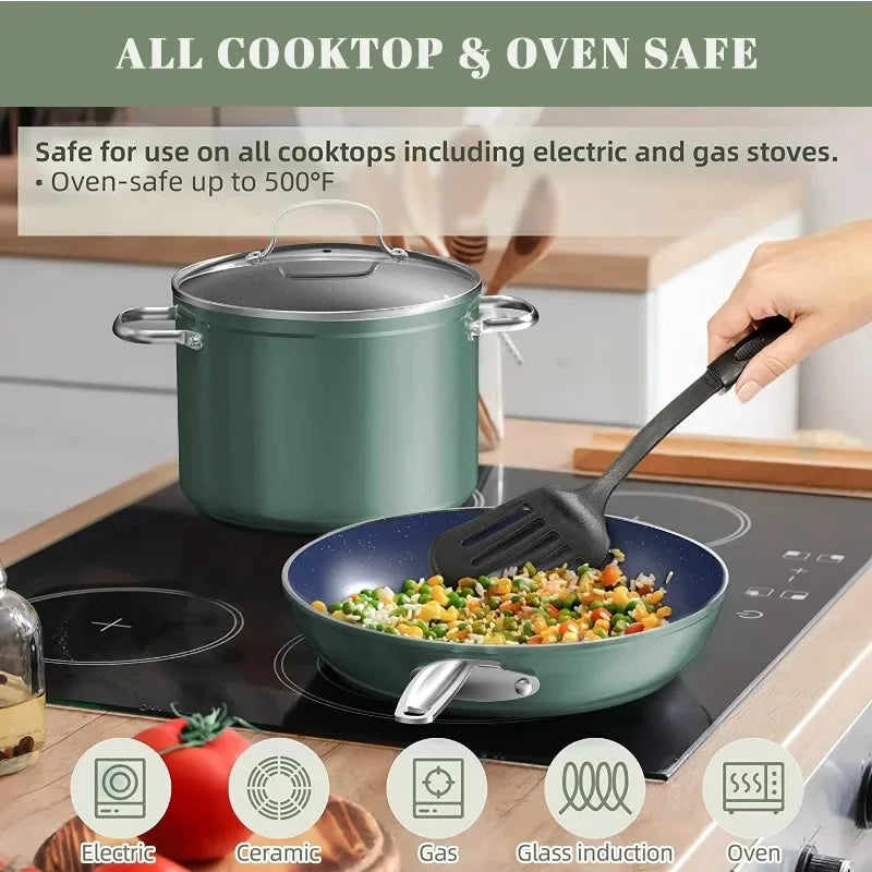 Ceramic Nonstick Cookware Set, Diamond Infused Scratch-Resistant, Dishwasher & Oven Safe