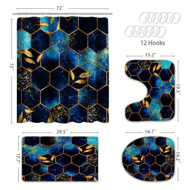 4pcs Marble Shower Curtain Set