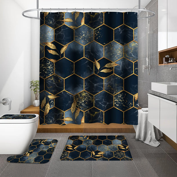 4pcs Marble Shower Curtain Set