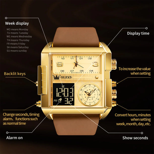 Men's Electronic Leather Strap Waterproof Digital Watch