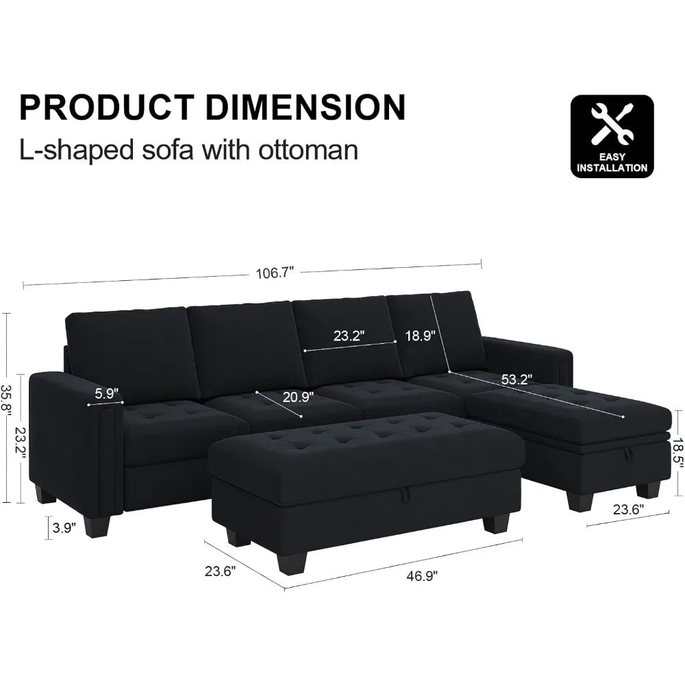 Convertible 4-seater Segmented Sofa With Reversible Lounge Chair