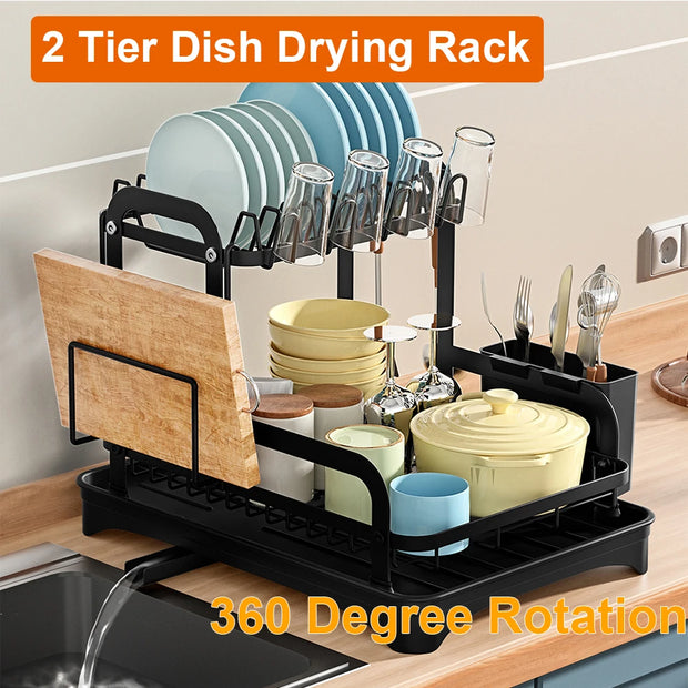 2 Tier Dish Drying Rack with Drip Tray