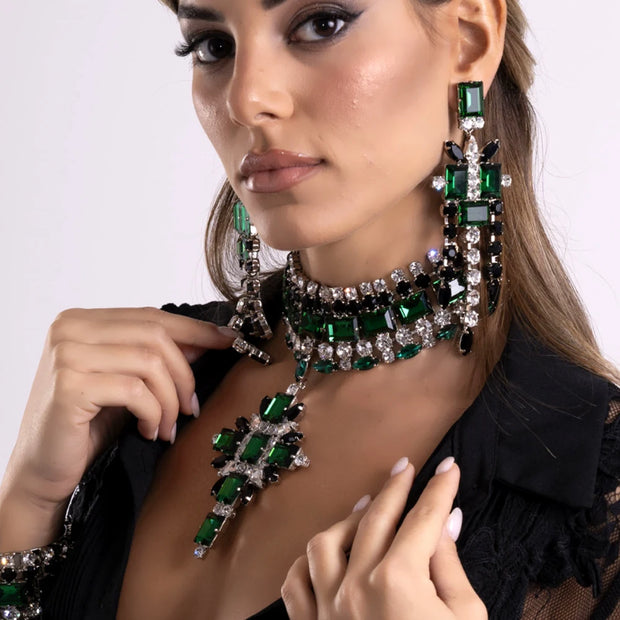 Green Rhinestone Jewelry Set