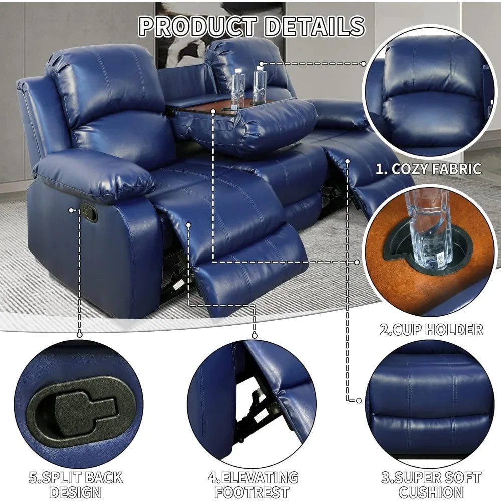 Leather Recliner Sofa Couch with 2 Cup Holder