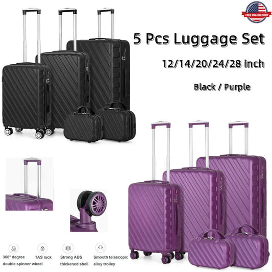 5Pcs Luggage Set Cosmetic Suitcase  with 360 Degree Sipnner Wheels