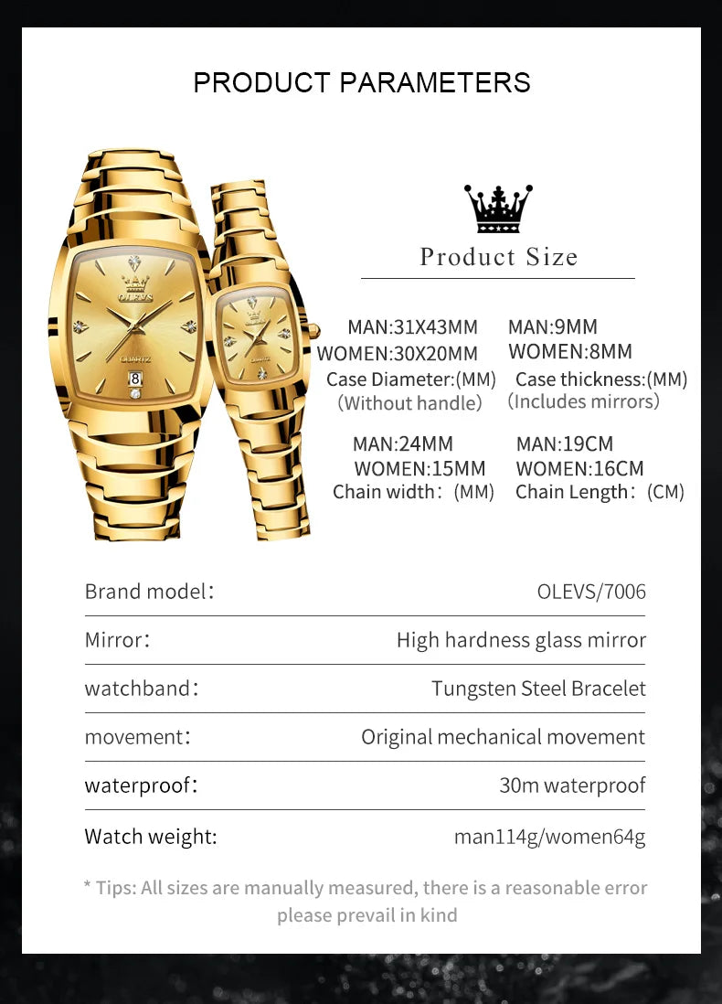 Tungsten steel Diamond Gold Watch Hers