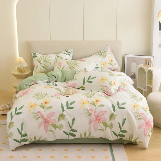 New Floral King Size Bedding Set 100% Cotton Grade A Skin Friendly Queen Duvet Cover Set with Bed Sheets Quilt Cover Pillowcase