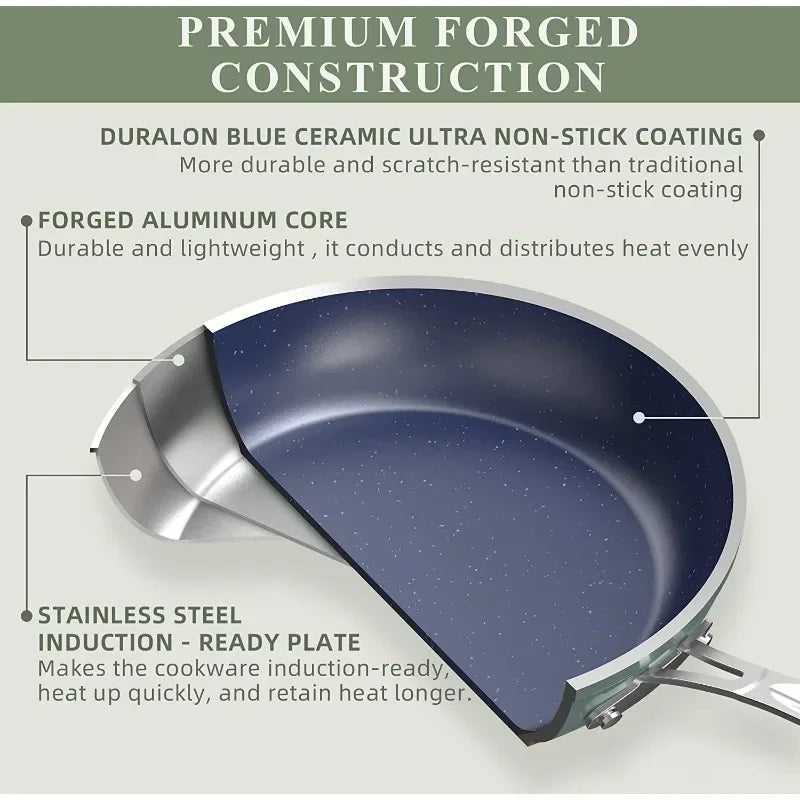 Ceramic Nonstick Cookware Set, Diamond Infused Scratch-Resistant, Dishwasher & Oven Safe