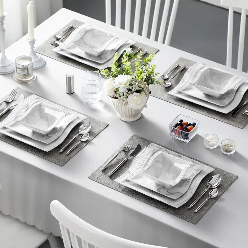 26 Piece Ivory White Square Dinnerware Sets