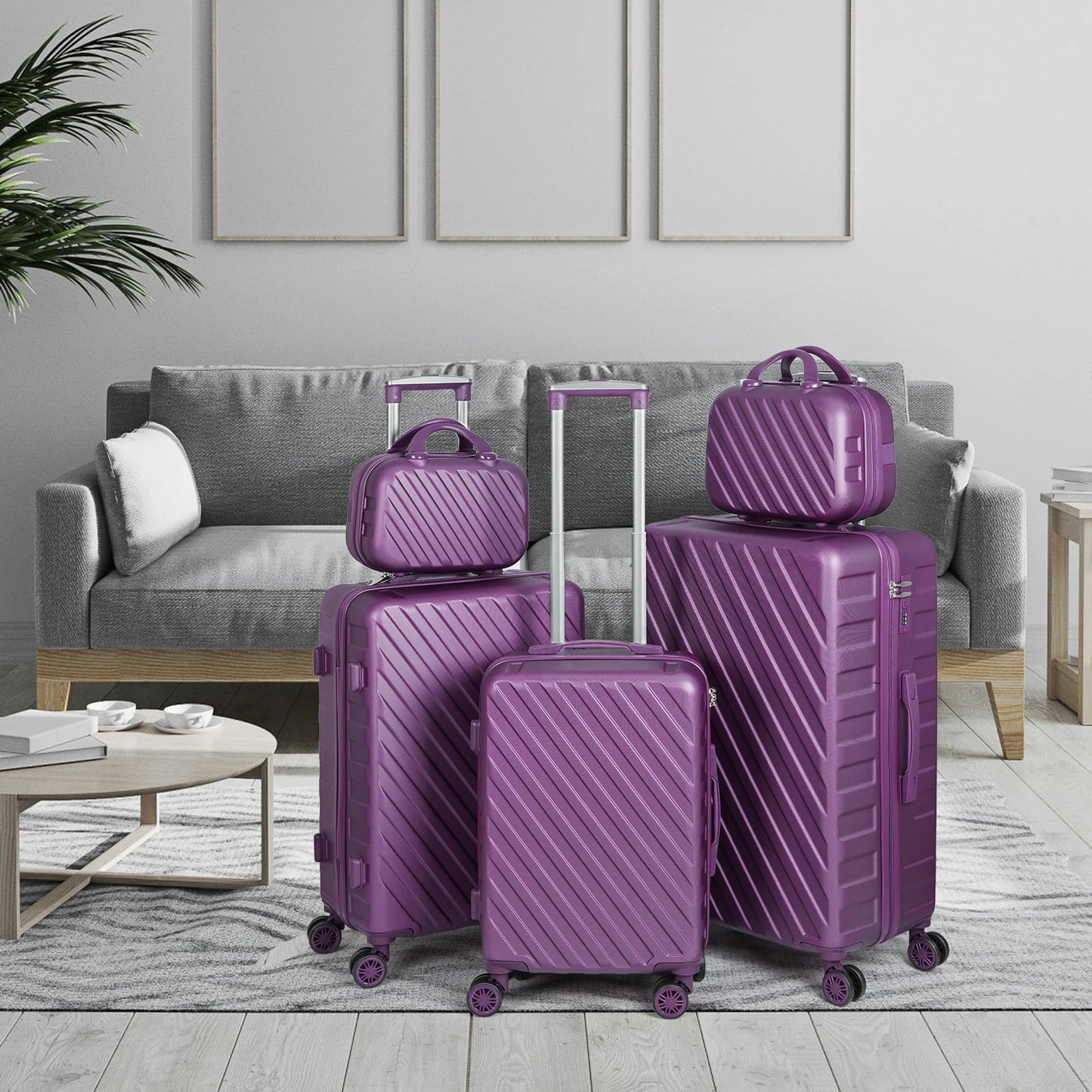 5Pcs Luggage Set Cosmetic Suitcase  with 360 Degree Sipnner Wheels