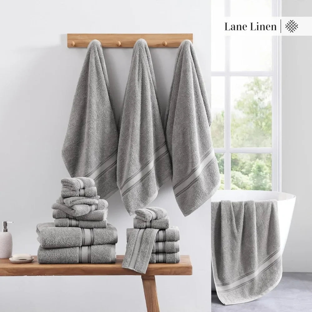 Luxury 12 Piece Bath Towel Set - 100% Cotton, Zero Twist, Quick Dry, Absorbent, Soft - 4 Bath, 4 Hand, 4 Wash