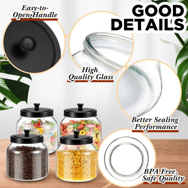 67 oz Glass Canister Set with Black Lids