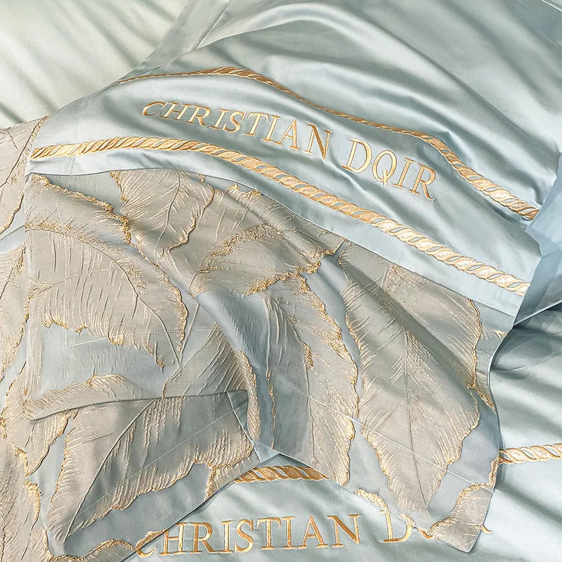 Cotton Leaf Embroidery Duvet Cover Set