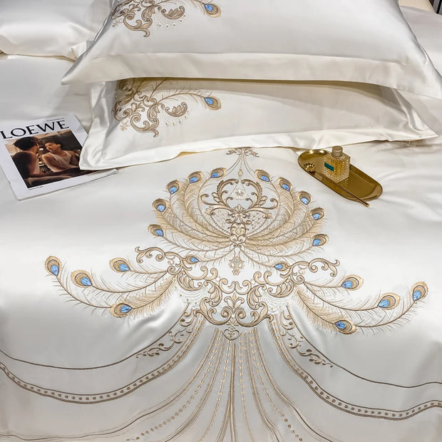 Nordic Bedding Set Luxury Gold Feather Embroidory