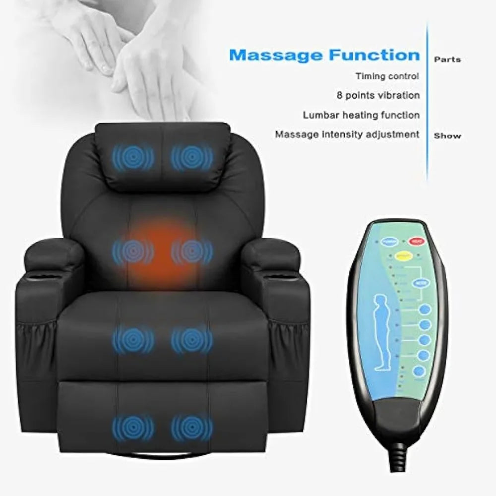 Swivel Rocker Recliner with Massage and Heating Functions