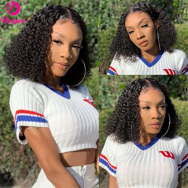 Kinky Curly Edged Short Bob Human Hair Wig