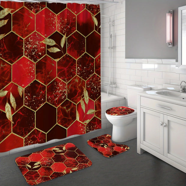 4pcs Marble Shower Curtain Set