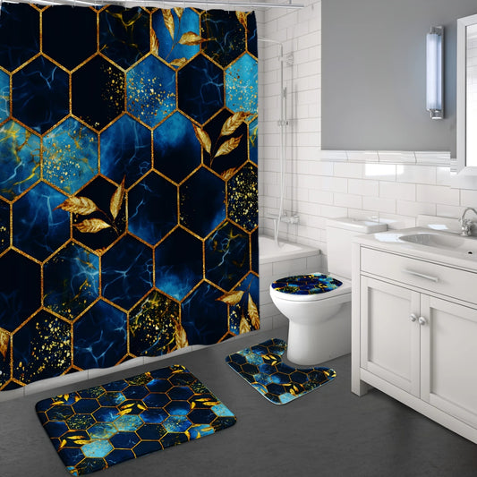 4pcs Marble Shower Curtain Set