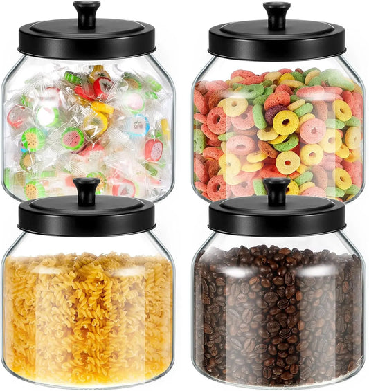 67 oz Glass Canister Set with Black Lids