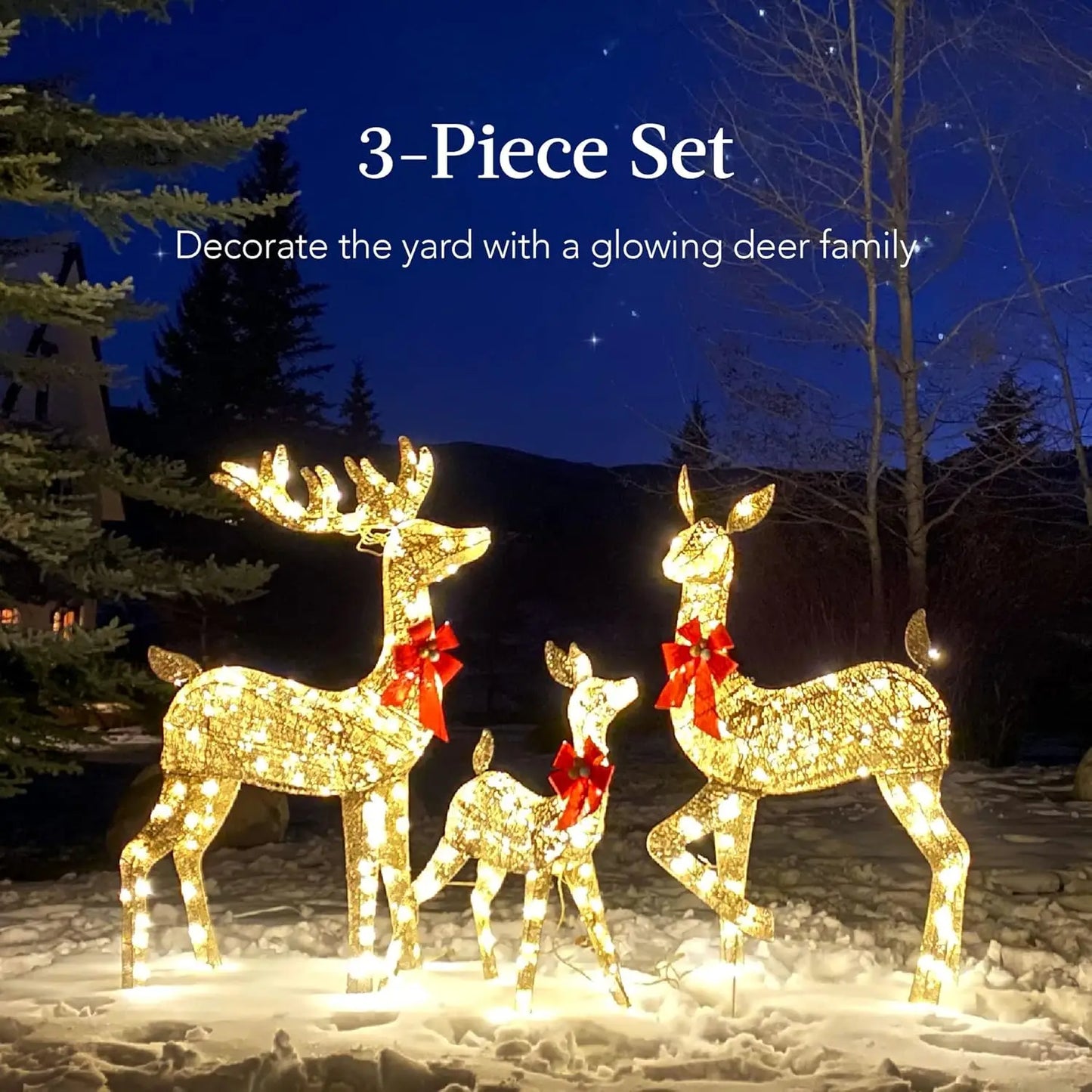 3-Piece Deer with 360 LED Lights, Stakes