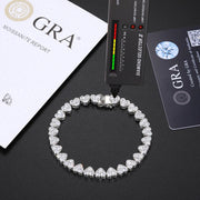 Heart 3 Row Tennis Moissanite Bracelet 925 Silver