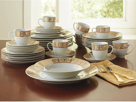 40-Pieces Golden Porcelain Dinnerware