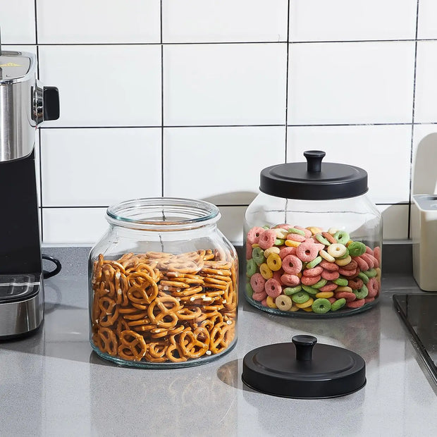 67 oz Glass Canister Set with Black Lids