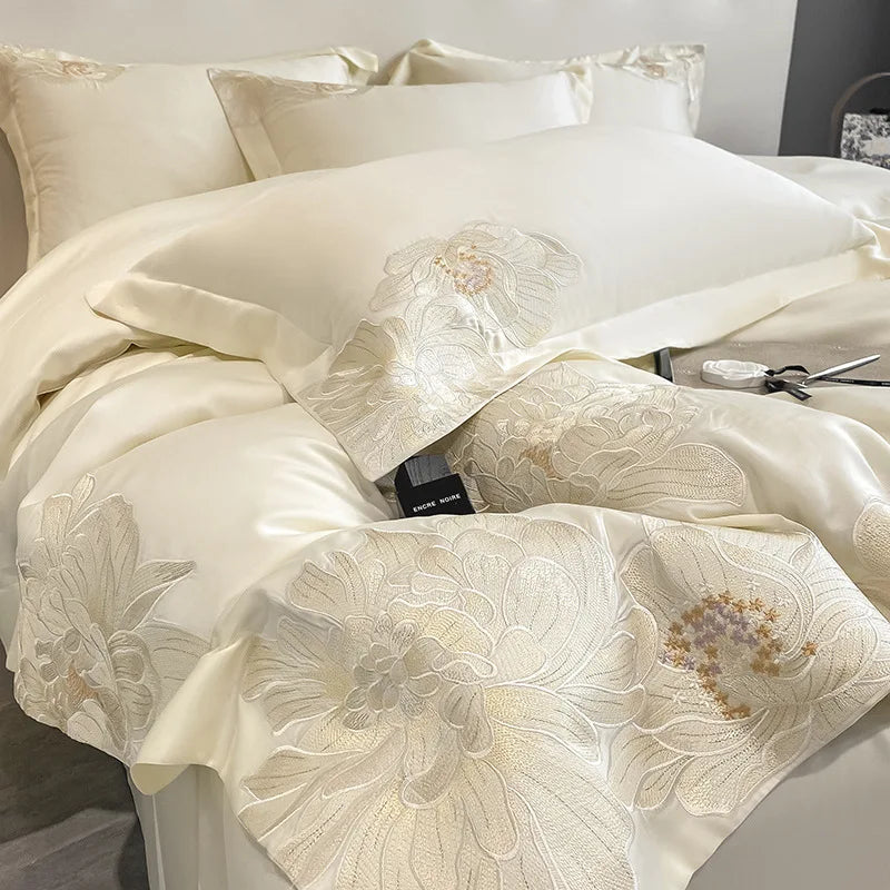 Embroidery Duvet Cover Bed Sheets and Pillowcases Comforter Bedding Sets