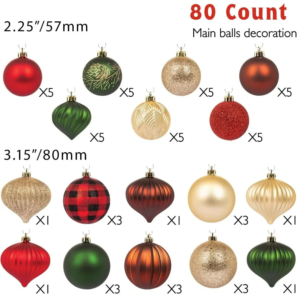 80 Piece Set of Shatterproof Ornaments