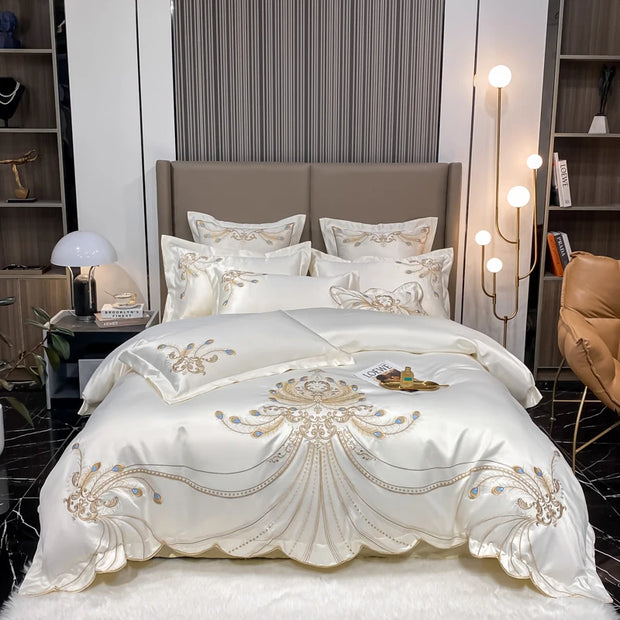 Nordic Bedding Set Luxury Gold Feather Embroidory