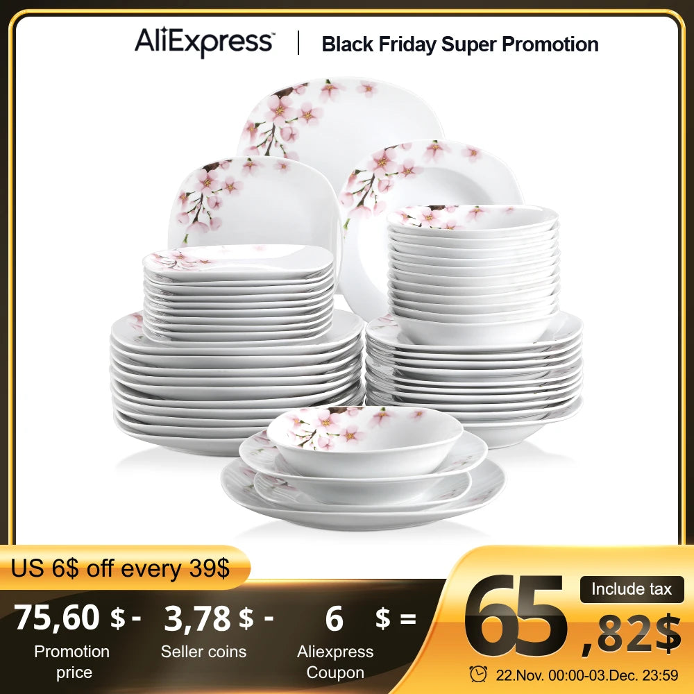 48-Piece Porcelain Plate Set