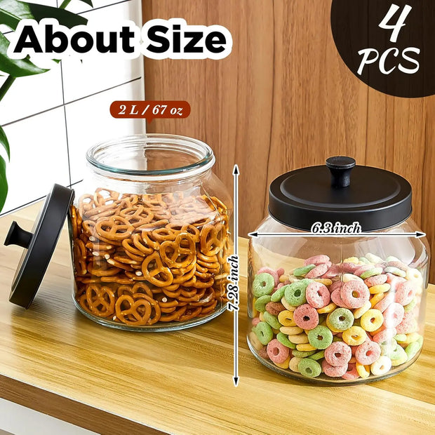 67 oz Glass Canister Set with Black Lids