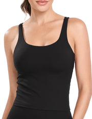 HeyNuts Zeal Longline Ribbed Sports Bras for Women Medium Impact Wirefree Yoga Tank Tops Criss Cross Back Crop Tops Workout Bras Black XS