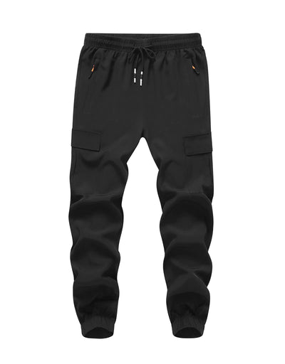 WaltZon Girls Cargo Joggers Pants Youth Quick Dry Lightweight Pull-On Hiking Pants for Sports Outdoor with Zipper Pockets(3801-Black10)